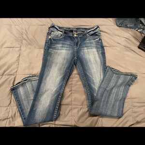 Distressed blue jeans
